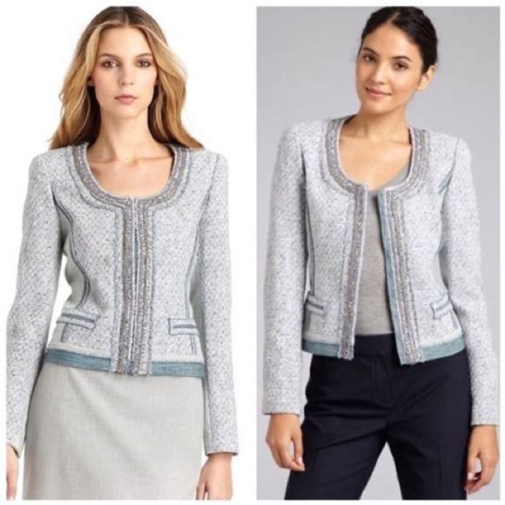 Elie Tahari Casey Tweed & Denim Blend Jacket